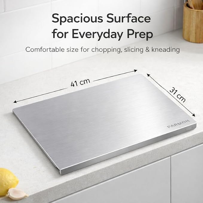 Stainless Steel Chopping Board with Lip for Kitchen