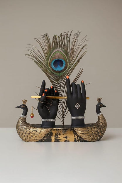Krishna Hand Showpiece with Metal Flute and Peacock Feather for Home