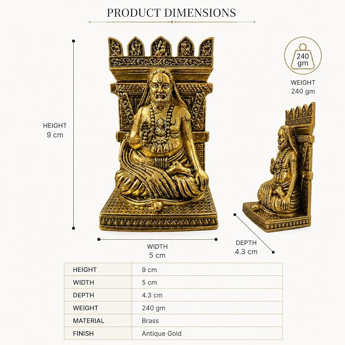 Premium Brass Sri Raghavendra Swami Idol (3.6 inch)